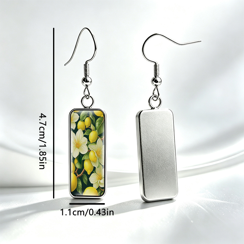 Handmade Lemon Blossom Floral Glass Cabochon Earrings, Unisex